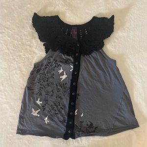 Free People Crochet Collar Shirt